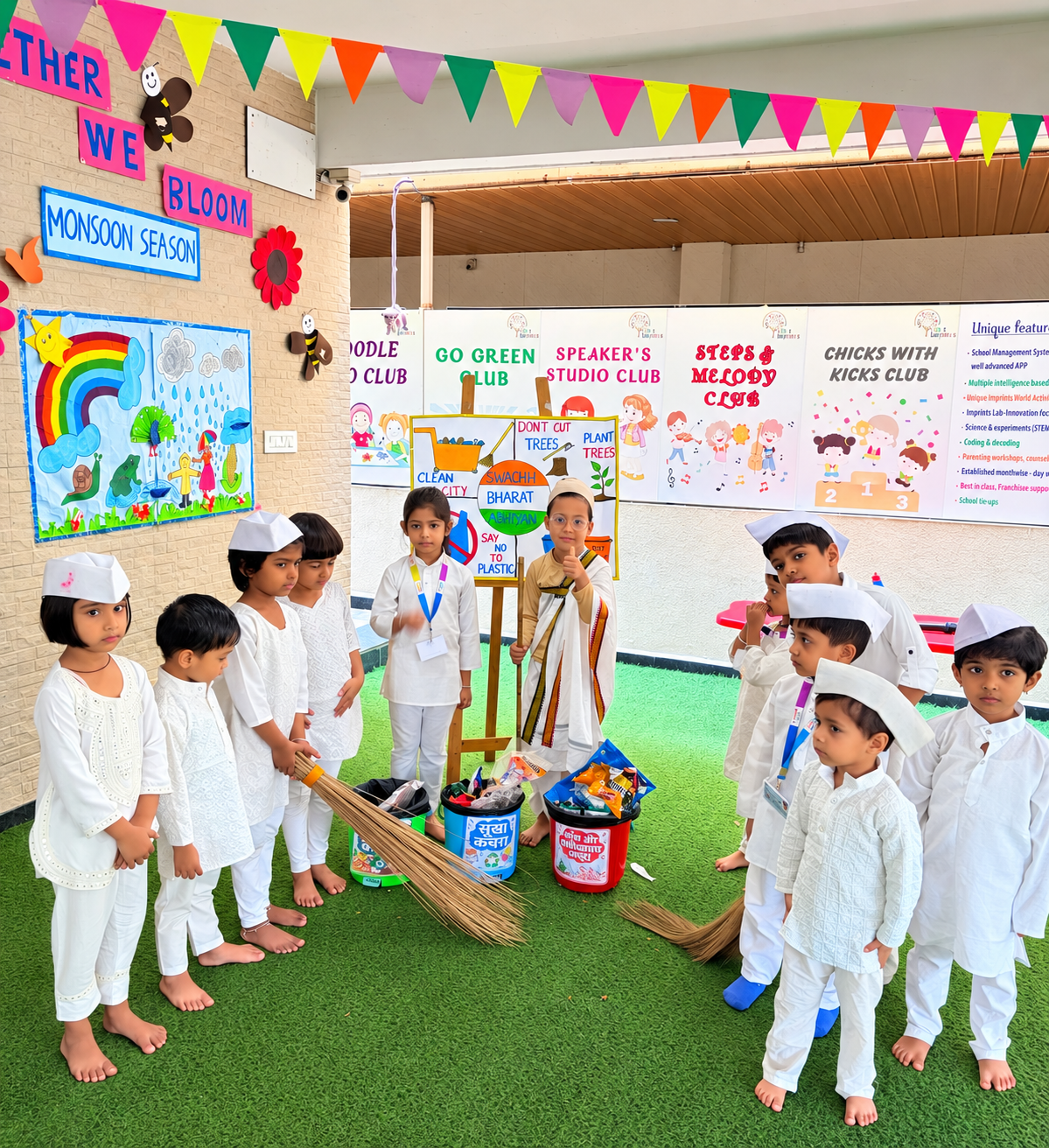 Little Imprints Junior KG civic awareness, Swachh Bharat drive, and club activity exploration